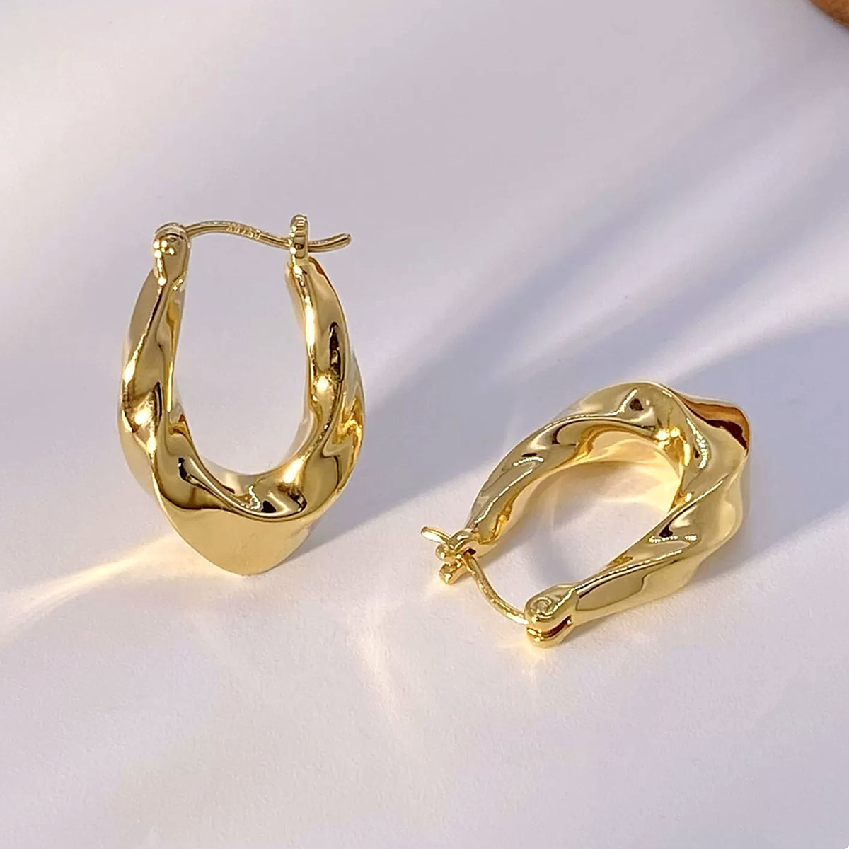 18K Solid Gold Wavy Sculptural Hoops