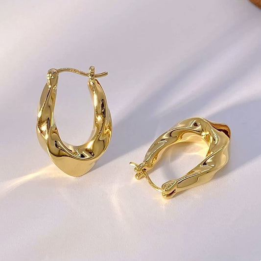 18K Solid Gold Wavy Sculptural Hoops