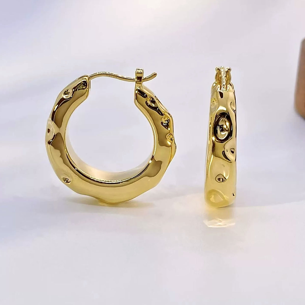 18K Solid Gold Molten Hoops