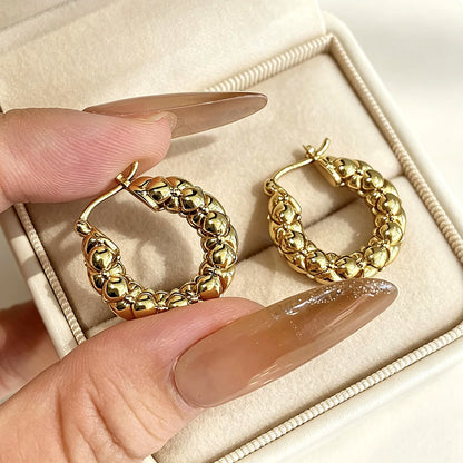 18K Solid Gold Puffed Floral Hoops