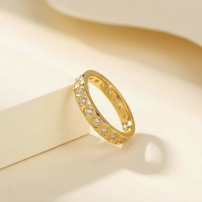24K Solid Gold Coin Eternity Ring – 999 Gold Band with Sparkling Stones