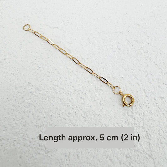18K Solid Gold Paperclip Chain Extender – 5 cm Necklace and Bracelet Extension with Spring Clasp