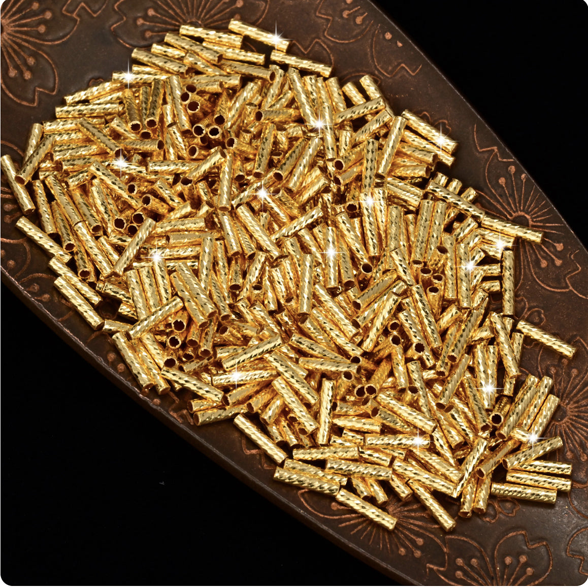 18K Solid Gold Diamond-Cut Tube Beads – Long 6mm or Short 3mm, Pack of 10