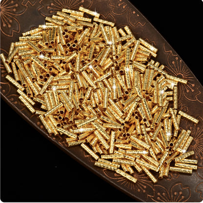 18K Solid Gold Diamond-Cut Tube Beads – Long 6mm or Short 3mm, Pack of 10