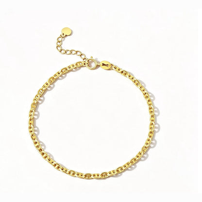 18K Solid Gold Mariner Link Bracelet – Dainty Anchor Chain Bracelet, Adjustable 16–19 cm