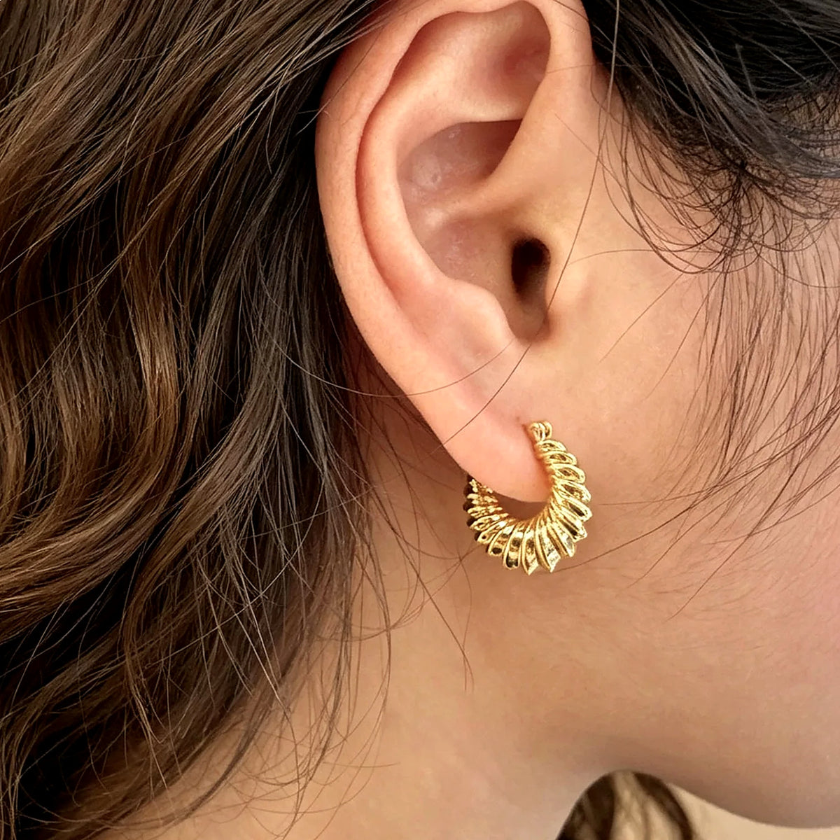 18K Solid Gold Croissant Hoops