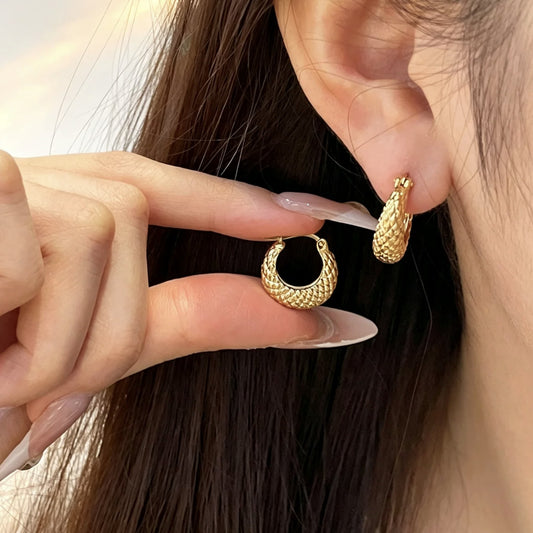 18K Solid Gold Quilted Hoop Earrings
