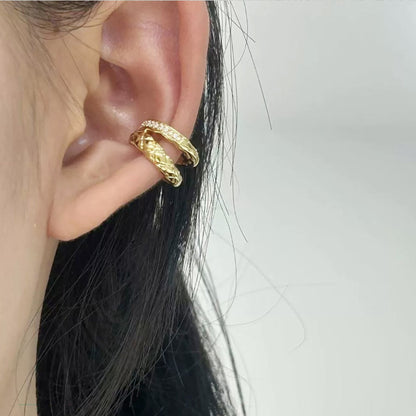18K Solid Gold Double Ear Cuff with Natural Diamonds – Pair