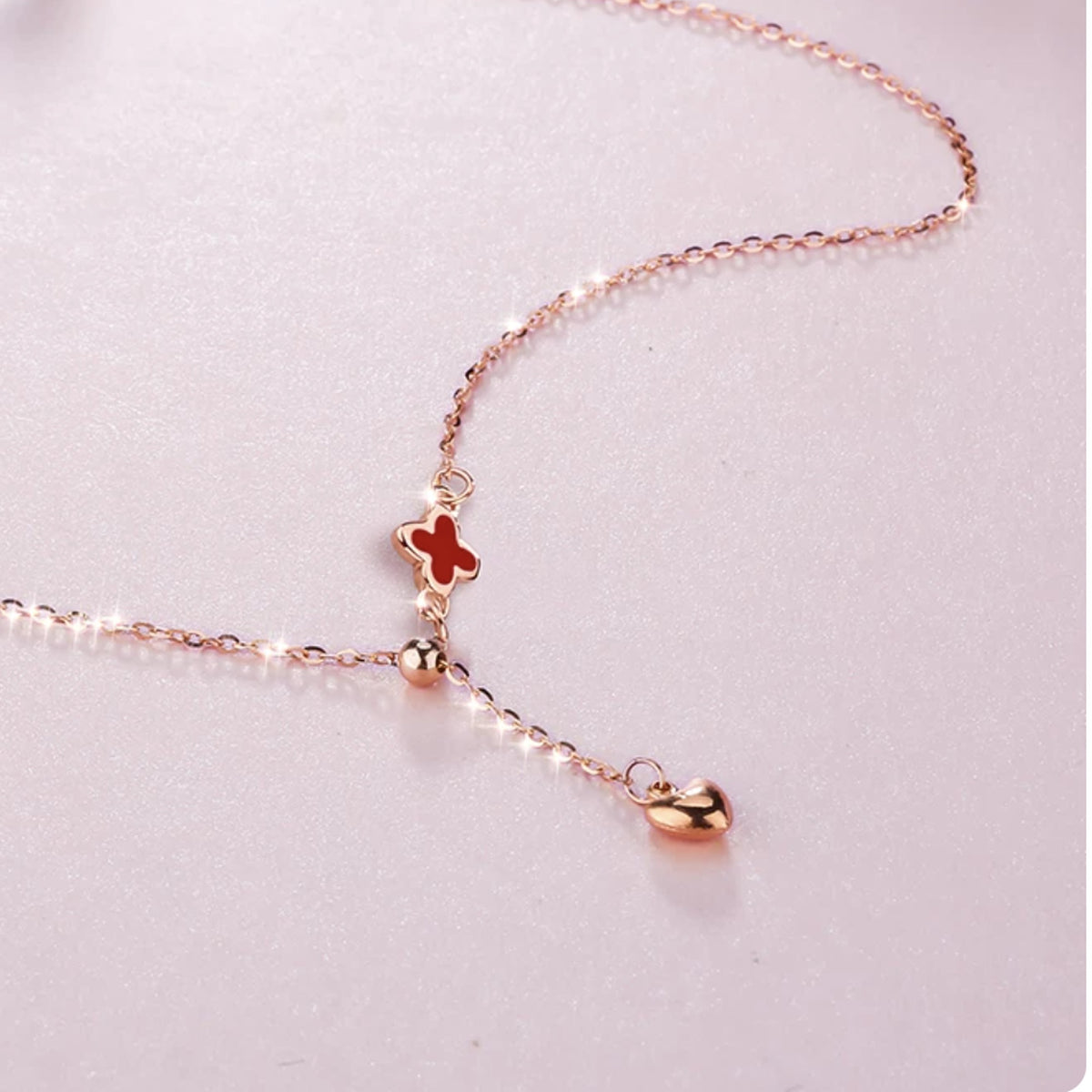 18K Gold Clover and Heart Lariat Necklace – Adjustable Y Necklace