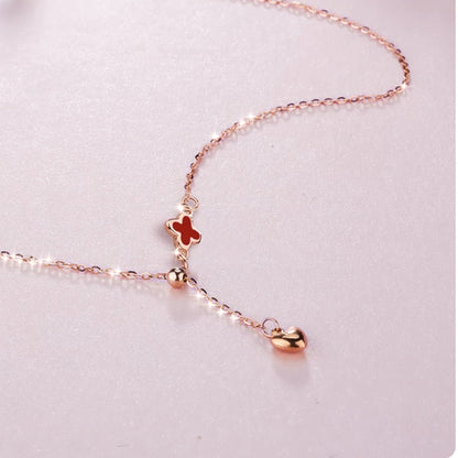 18K Gold Clover and Heart Lariat Necklace – Adjustable Y Necklace
