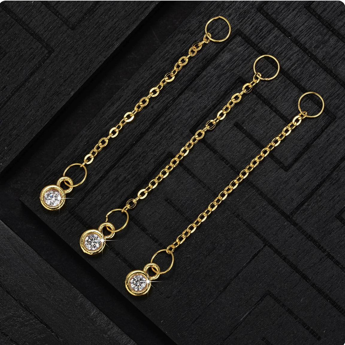 18K Solid Gold Bezel Stone Charm Extender – 3.7 cm Sparkle Drop Extension Chain