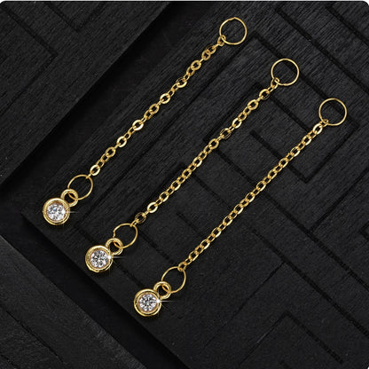 18K Solid Gold Bezel Stone Charm Extender – 3.7 cm Sparkle Drop Extension Chain