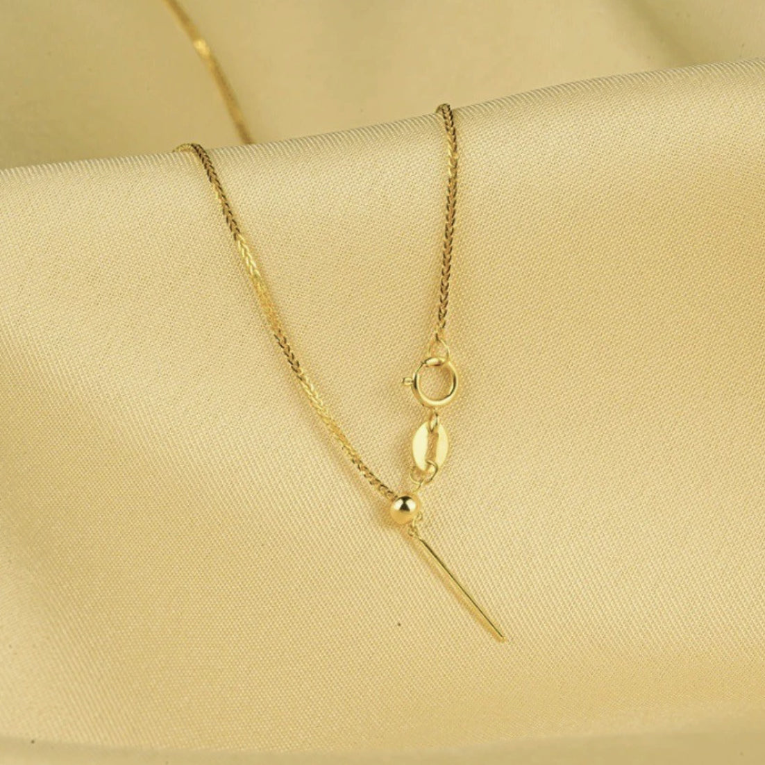 18K Solid Gold Wheat Chain with Adjustable Needle Slider – Universal Pendant Chain