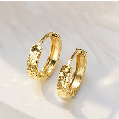 18K Gold Diamond-Cut Huggie Hoops – Sparkle Texture Small Hoop Earrings, Pair