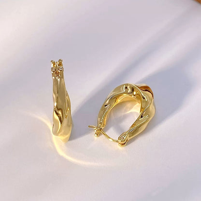 18K Solid Gold Wavy Sculptural Hoops
