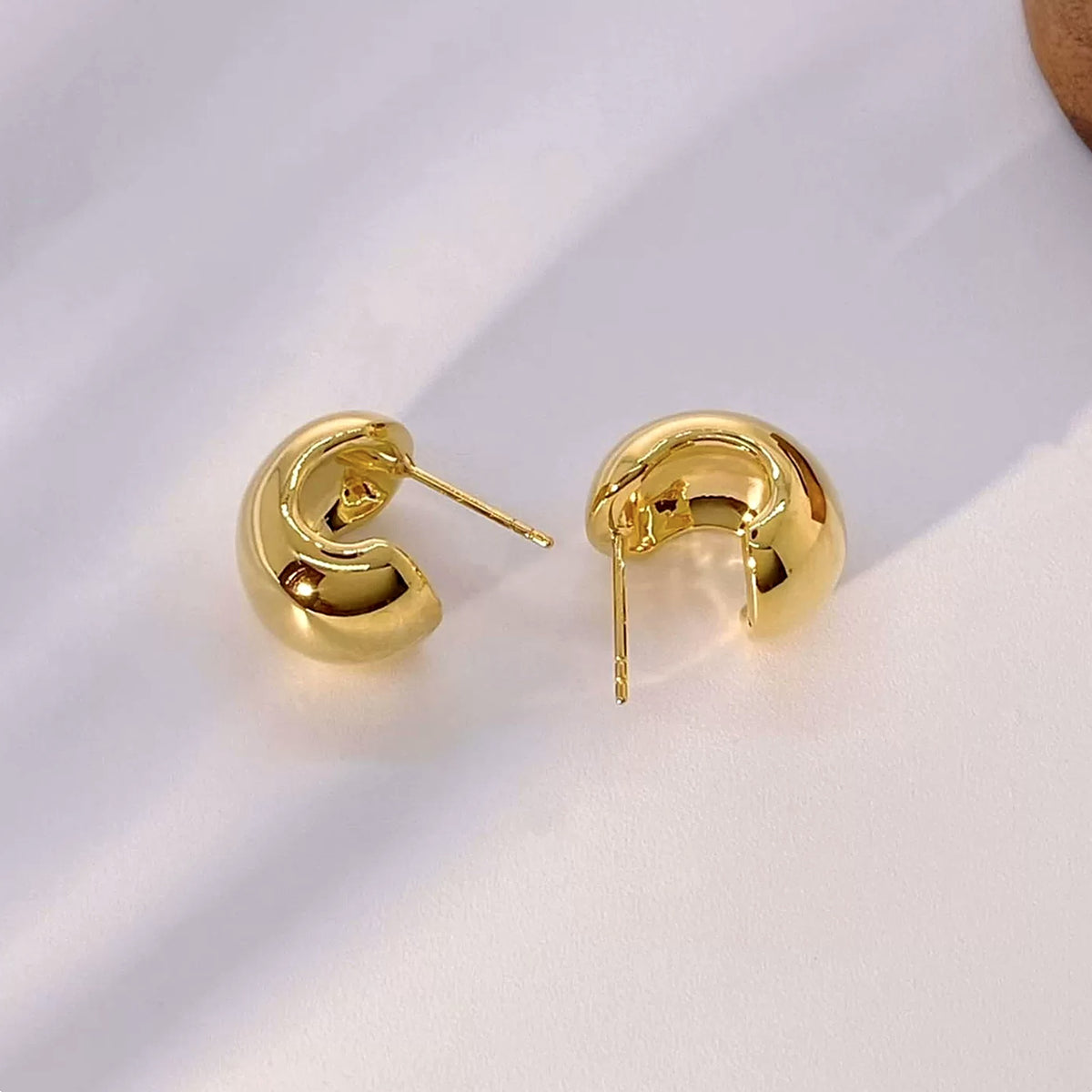 18K Solid Gold Chunky Dome C-Studs
