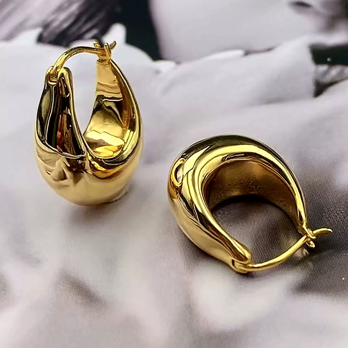 18K Solid Gold Chunky Dome Hoops