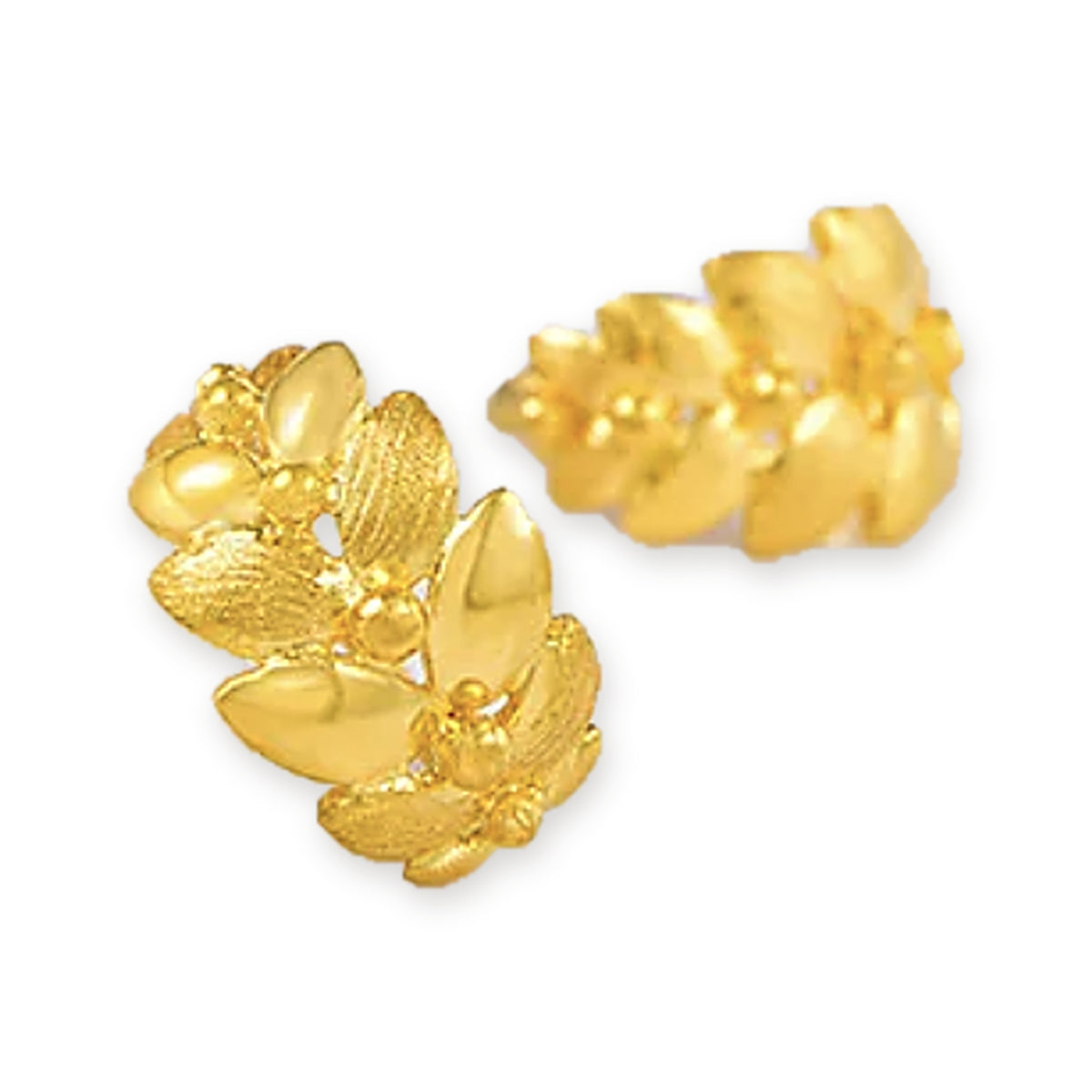 24K Pure Gold Olive Branch Huggie Hoops
