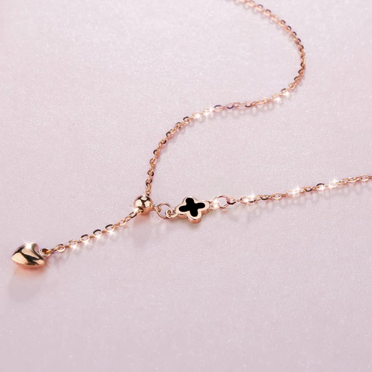18K Gold Clover and Heart Lariat Necklace – Adjustable Y Necklace