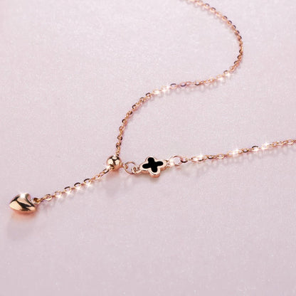 18K Gold Clover and Heart Lariat Necklace – Adjustable Y Necklace