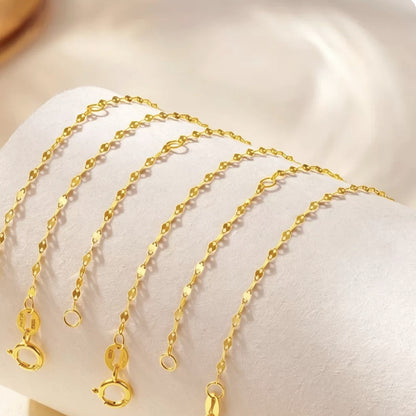 18K Solid Gold Sparkle Mirror Chain – Dainty Lips Link Necklace 45 cm