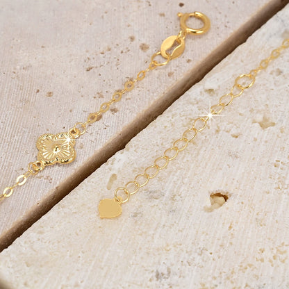 18K Solid Gold Vintage Flower Station Bracelet