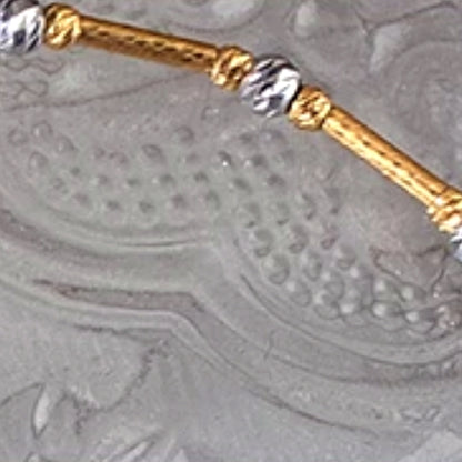 18K Solid Gold Two-Tone Tube & Bead Bracelet