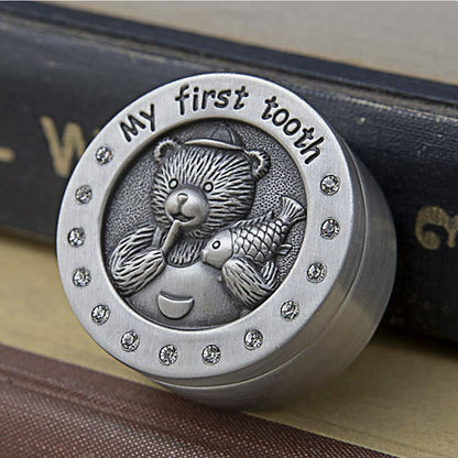 Baby Keepsake Box – My First Tooth & My First Curl Pewter-Finish Teddy Bear Box