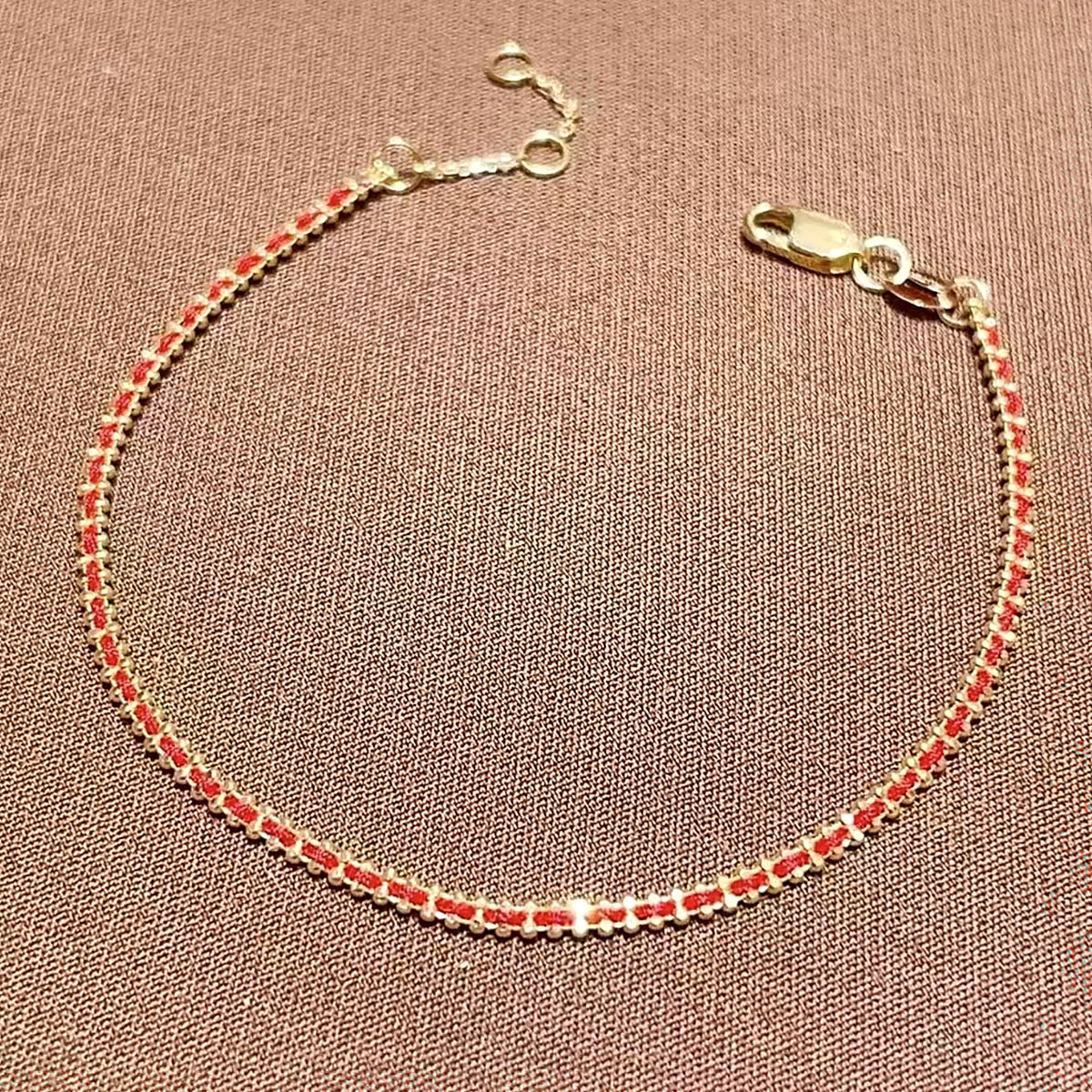 18K Gold Bead Red String Bracelet