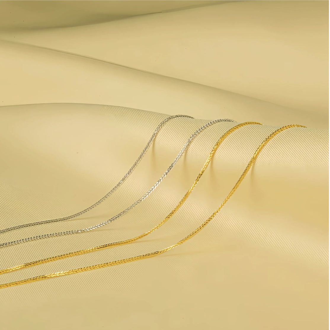 18K Solid Gold Wheat Chain with Adjustable Needle Slider – Universal Pendant Chain