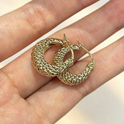 18K Solid Gold Quilted Hoop Earrings