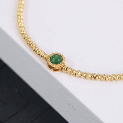18K Solid Gold Bead Bracelet with Green Jade
