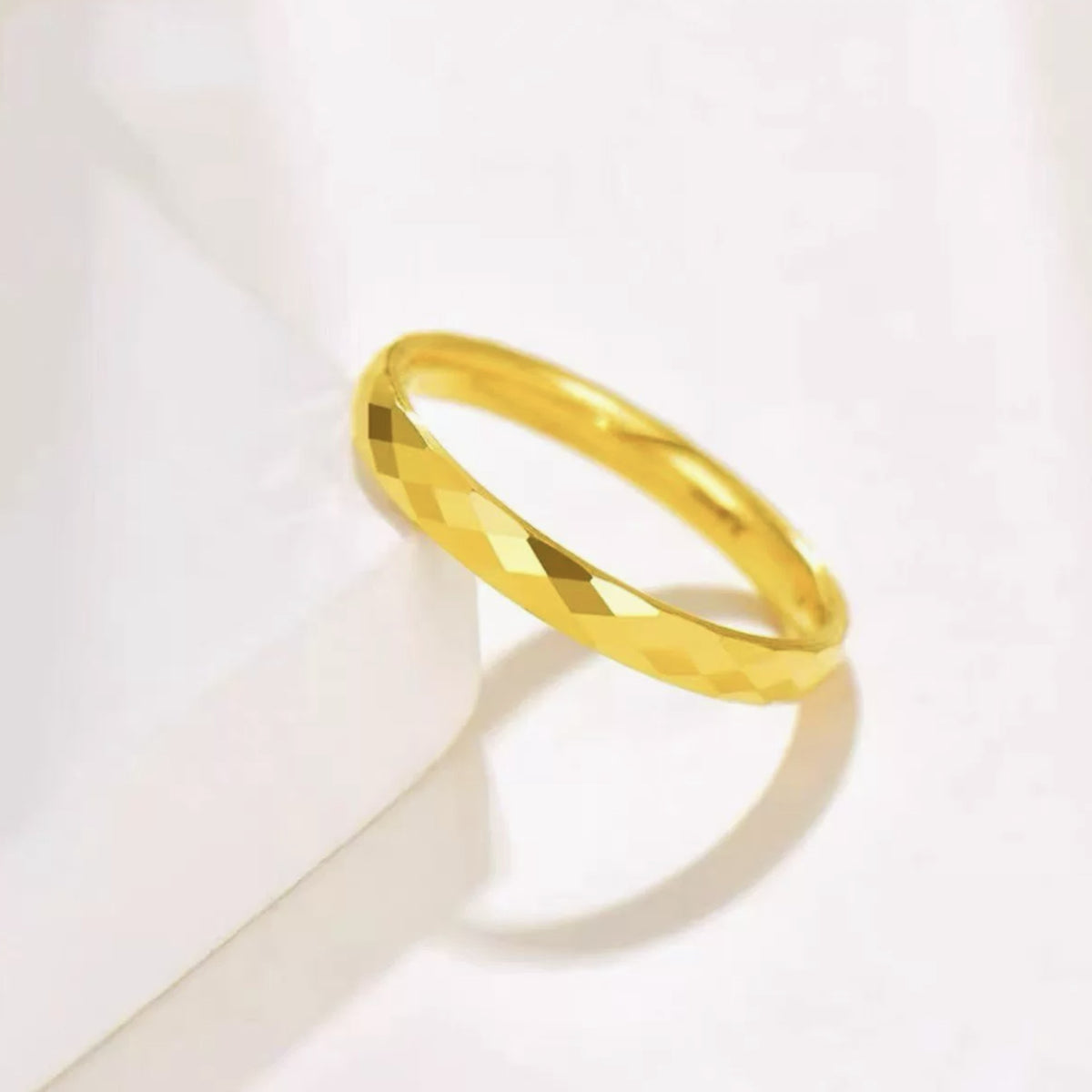 24K Gold Faceted Ring – Diamond-Cut Sparkle Band