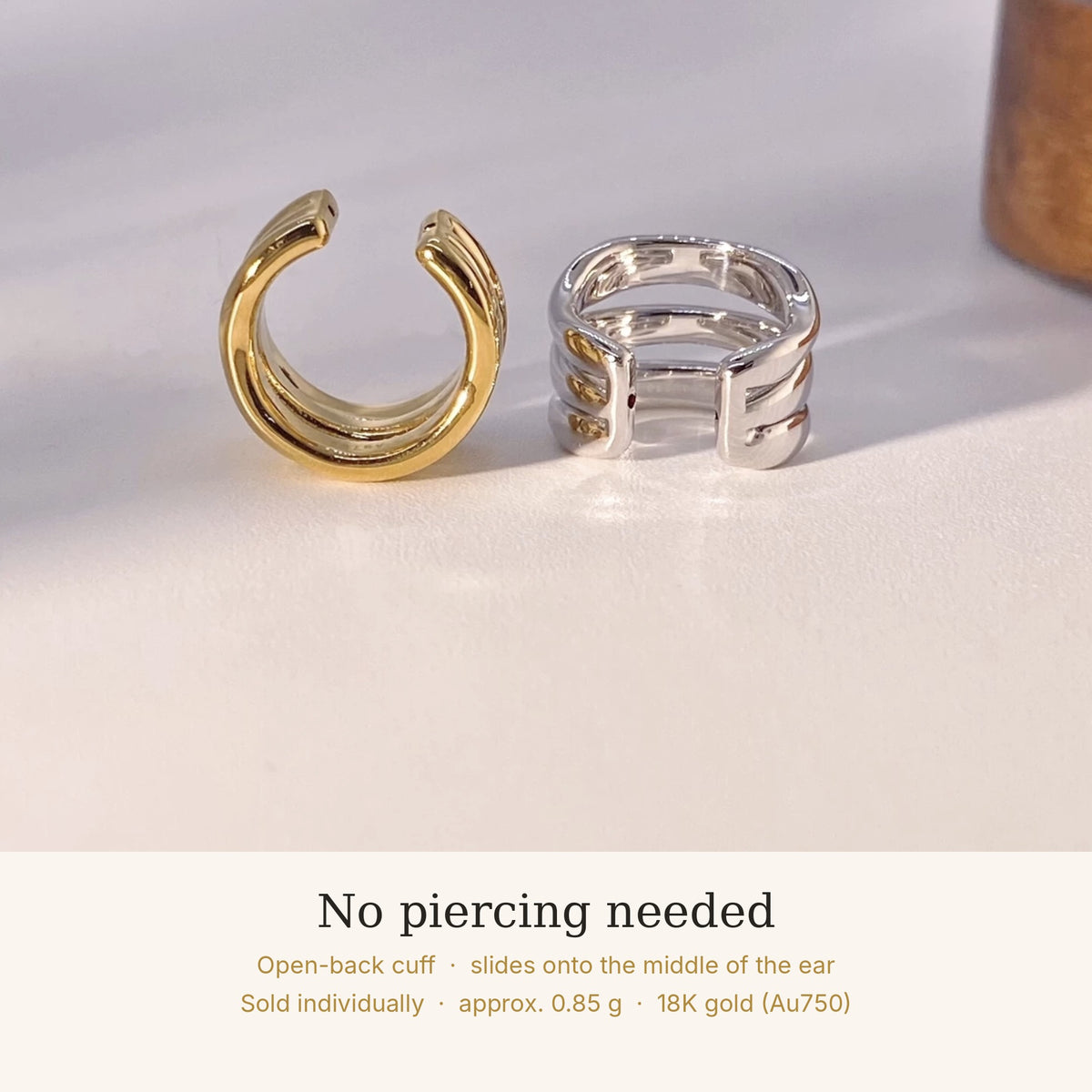 18K Solid Gold Triple Ear Cuff – No Piercing