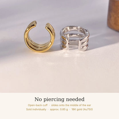 18K Solid Gold Triple Ear Cuff – No Piercing