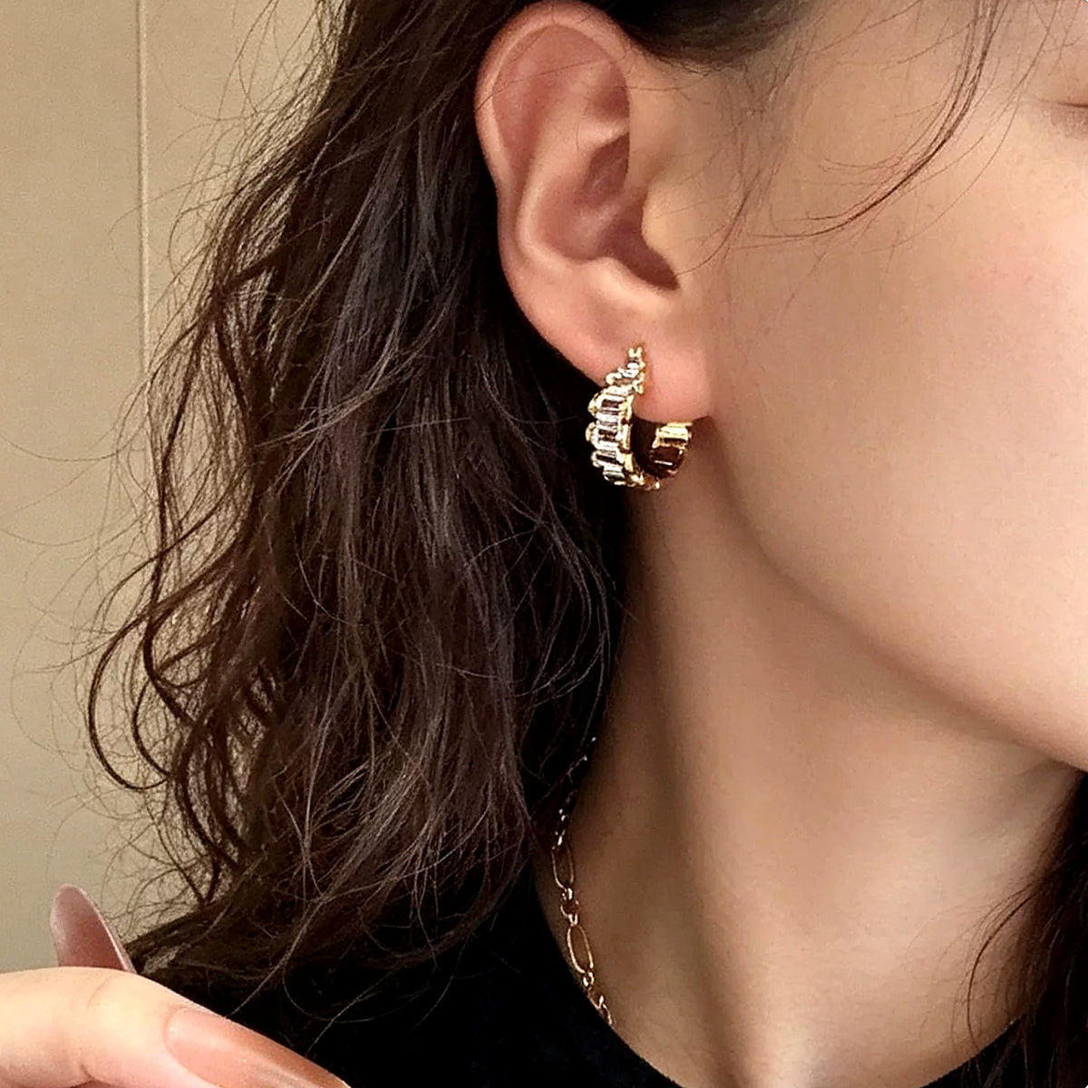 18K Solid Gold Two-Tone Link Hoops