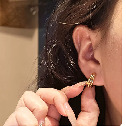 18K Solid Gold Triple Hoops