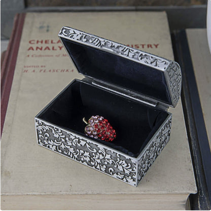 Vintage Treasure Chest Jewelry Box – Antique Pewter Floral Trinket Box with Velvet Lining