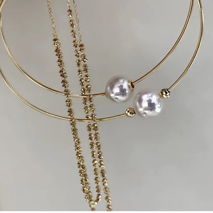 18K Solid Gold Akoya Pearl Double Bangle