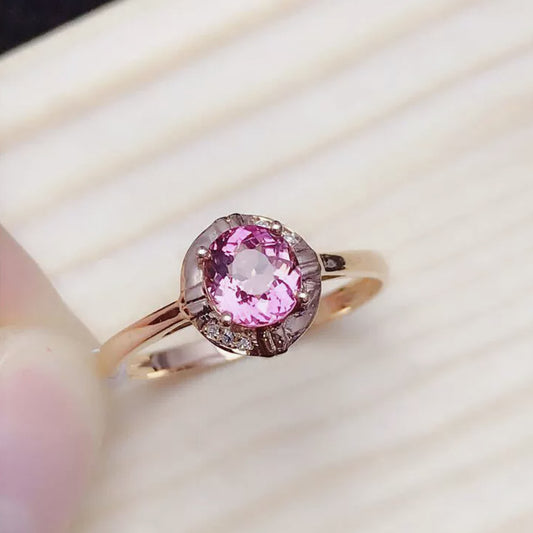 18K Gold Pink Tourmaline Ring – Natural 1 ct Tourmaline Halo Ring