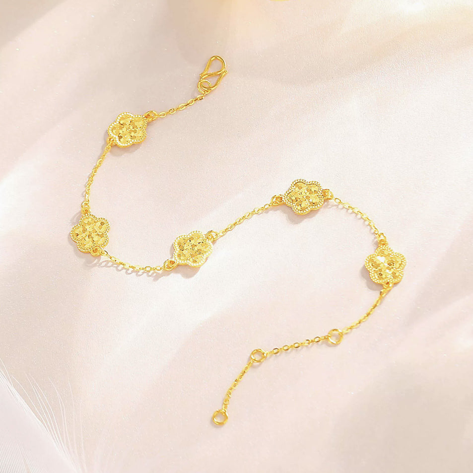 24K Pure Gold Flower Station Bracelet – 999 Fine Gold Five Blossom Chain Bracelet