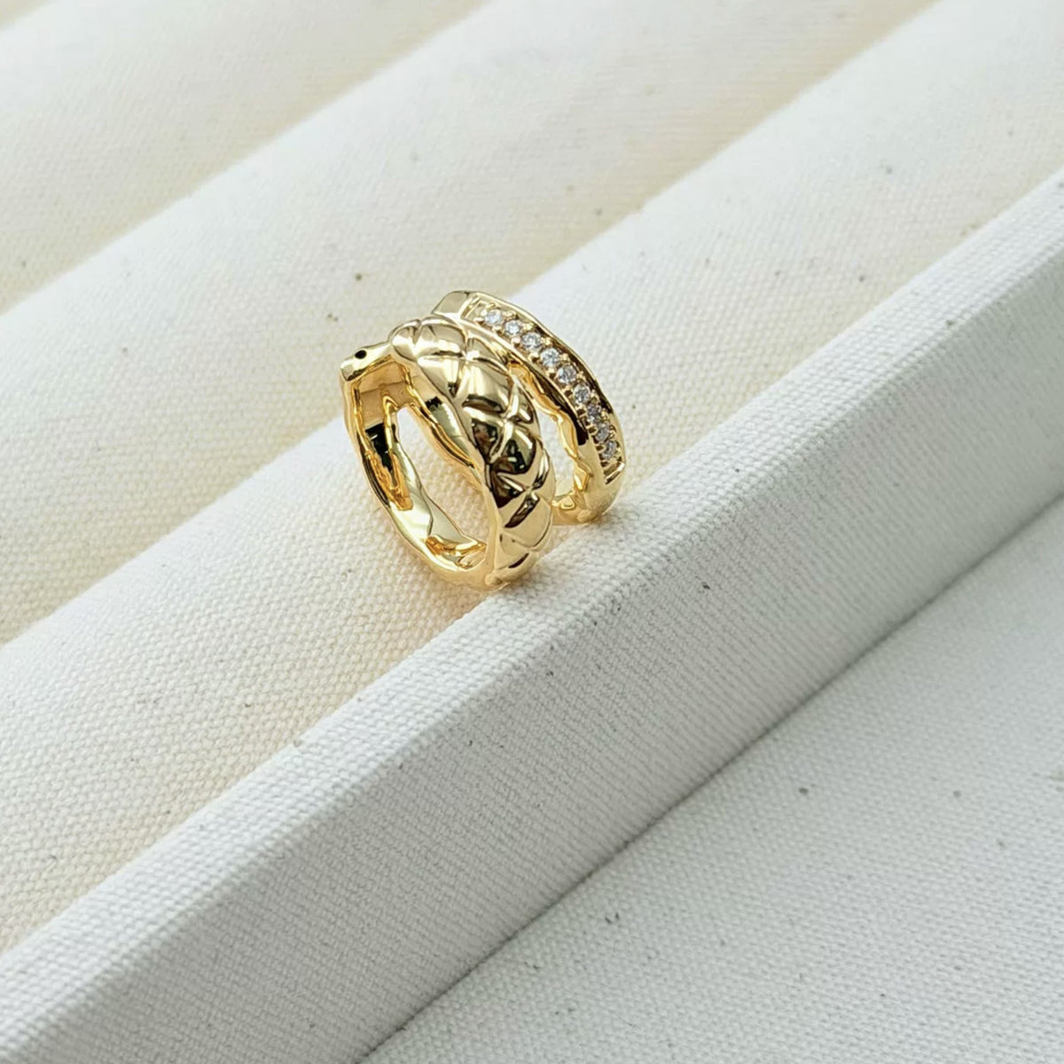 18K Solid Gold Double Ear Cuff with Natural Diamonds – Pair