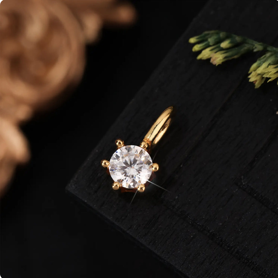 18K Solid Gold Six-Prong Solitaire Charm – Tiny Sparkle Drop Pendant for Necklace or Bracelet
