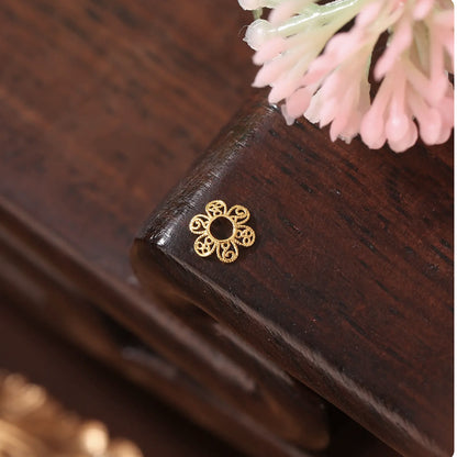 18K Solid Gold Filigree Flower Bead Caps – 4mm or 5mm Spacers, Pack of 4