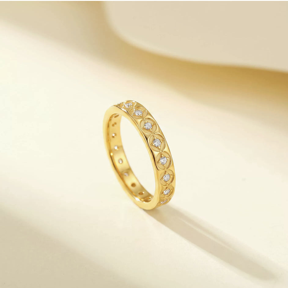 24K Solid Gold Coin Eternity Ring – 999 Gold Band with Sparkling Stones