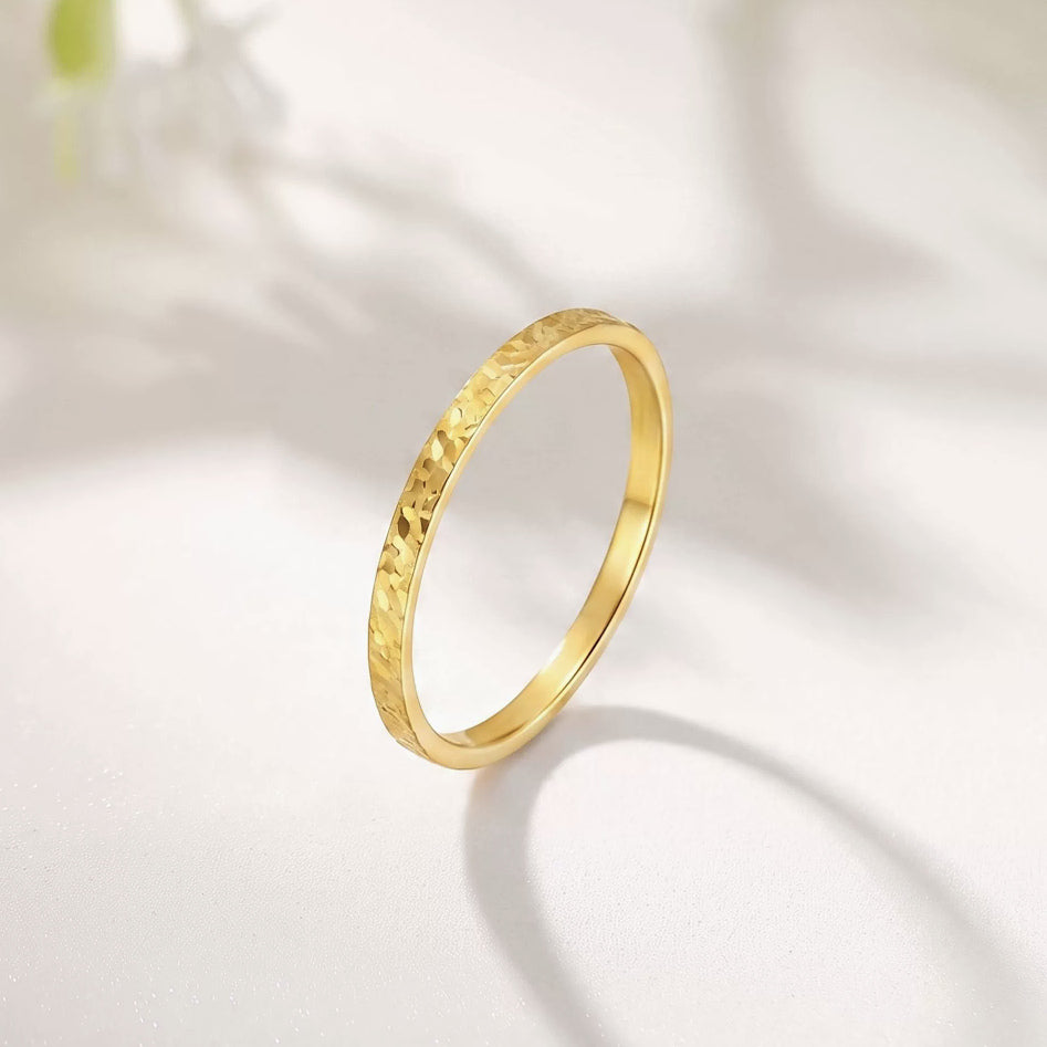 24K Gold Crushed Ice Band – 999 Gold Hammered Sparkle Stacking Ring, Unisex