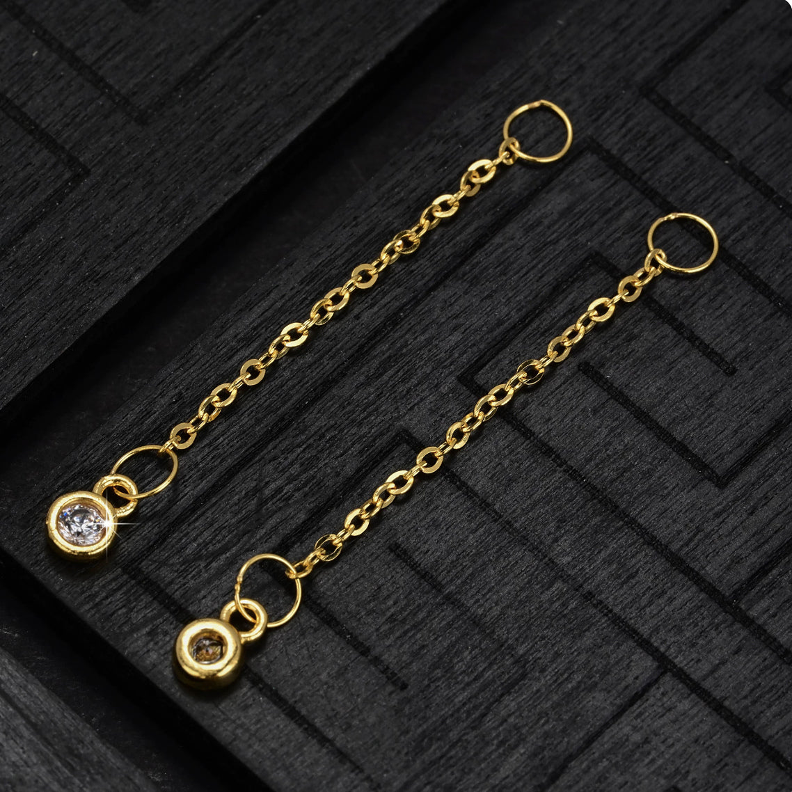 18K Solid Gold Bezel Stone Charm Extender – 3.7 cm Sparkle Drop Extension Chain