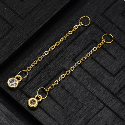18K Solid Gold Bezel Stone Charm Extender – 3.7 cm Sparkle Drop Extension Chain