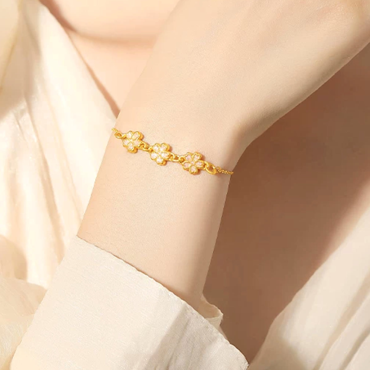 24K Pure Gold Cherry Blossom Bracelet