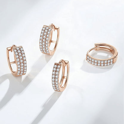 18K Rose Gold Pavé Huggie Hoops – 2 or 3 Rows Sparkle Hoop Earrings 12 mm, Pair